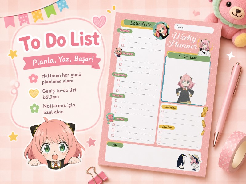 Anya Forger Haftalık Planlayıcı To Do List