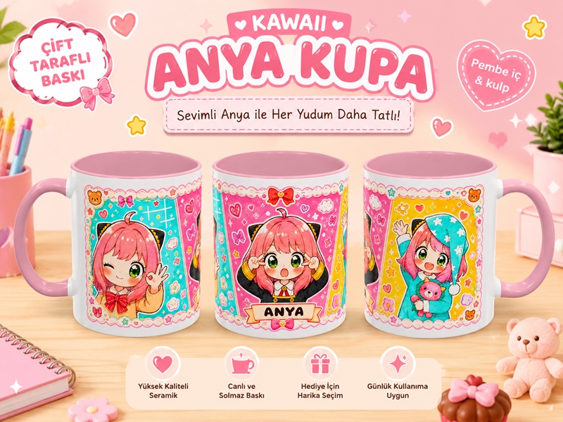 Anya Forger Kupa Bardak – Kawaii Anime Spy x Family Temalı Kupa Bardak