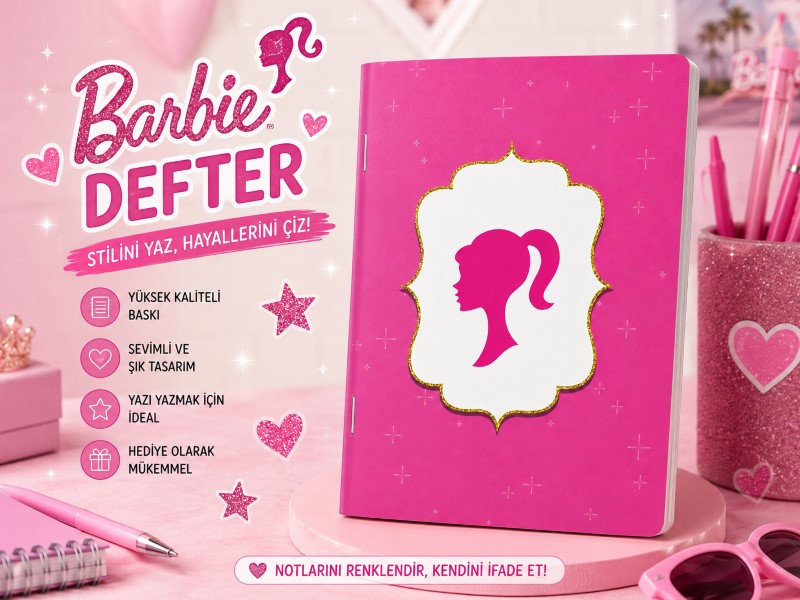 Barbie Defter | Pembe Tasarımlı Çizgili Not Defteri | Hobi Keyfim