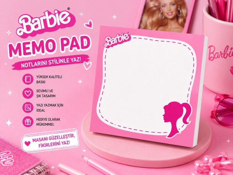 Barbie Memo Pad | Pembe Temalı Yapışkanlı Not Kağıdı | Hobi Keyfim