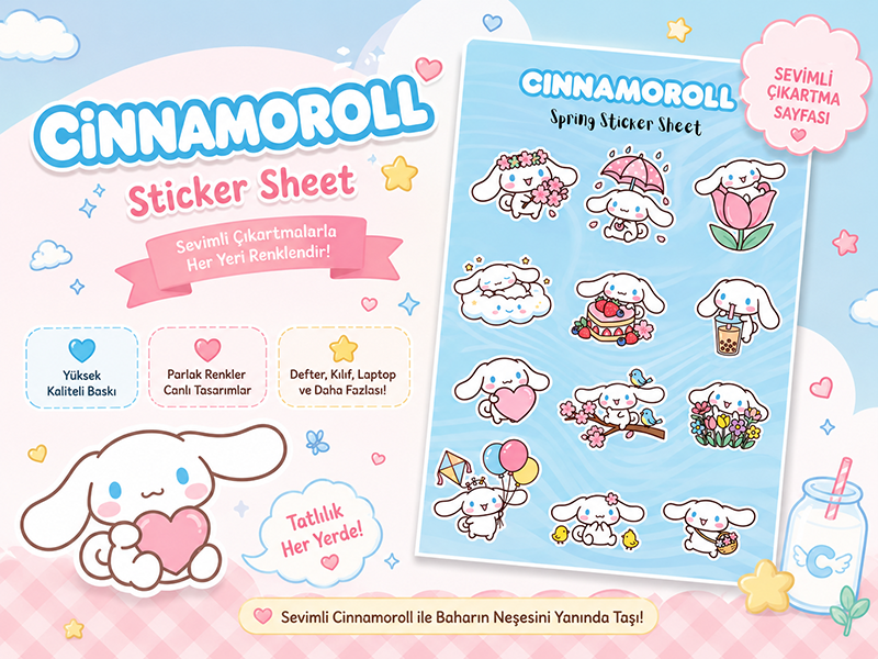Cinnamoroll Sticker Sheet – Sevimli Çıkartma Sayfası - Sanrio