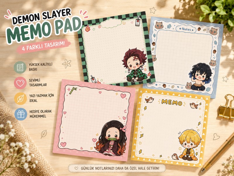 Demon Slayer Memopad | Anime Not Kağıdı | Tanjiro Nezuko Zenitsu Inosuke Memopad| Hobi Keyfim