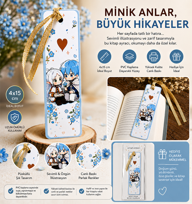Frieren Anime Kitap Ayracı  Kawaii Chibi Tasarım