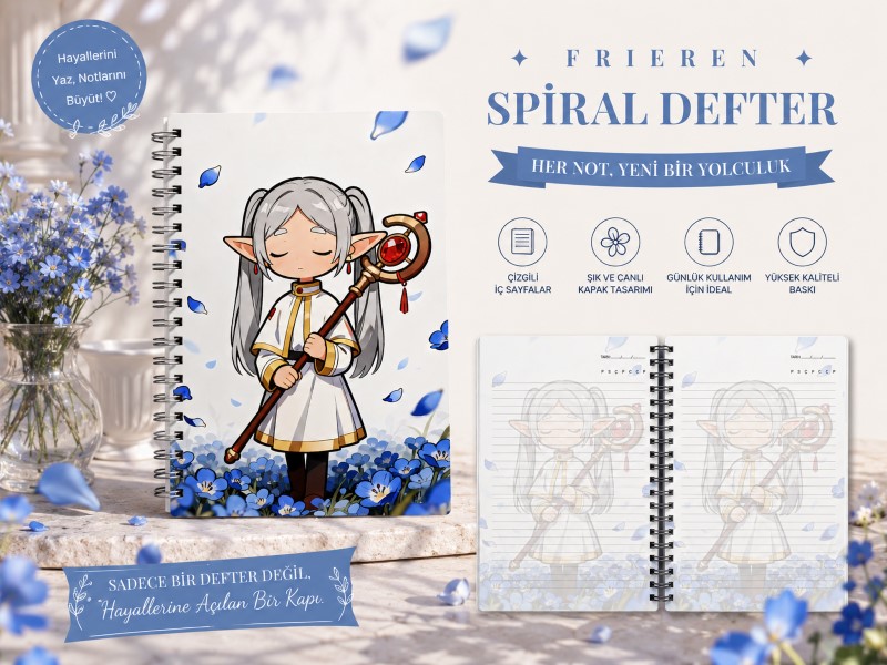 Frieren Spiralli Defter | Anime A5 Çizgili Notebook | Sousou no Frieren Defteri | Hobi Keyfim