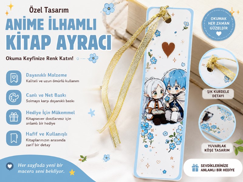 Frieren Temalı Anime Kitap Ayracı – Özel Tasarım Chibi Frieren Kitap Ayracı