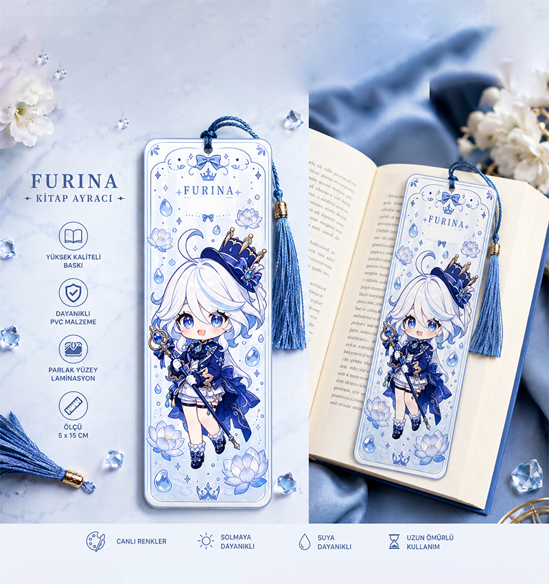 Genshin Impact Furina Tasarımlı Püsküllü PVC Kitap Ayracı
