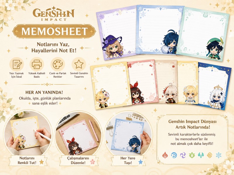 Genshin Impact MemoPadNot Kağıdı Seti | Anime Memo Pad | Hobi Keyfim