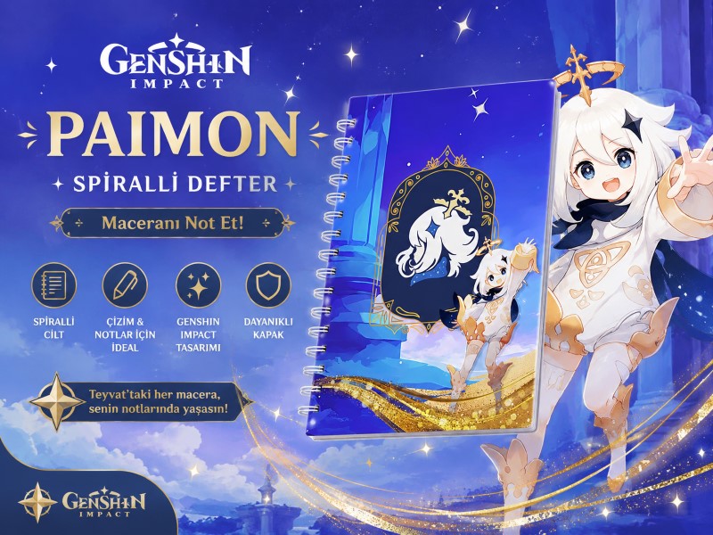 Genshin Impact Paimon Spiralli Defter – Hobikeyfim Özel Tasarım, Çizgili Sayfalar, Dayanıklı Kapak