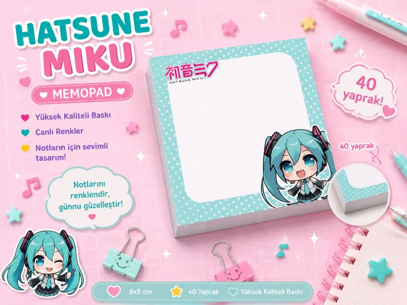Hatsune Miku Memo Pad | Anime Not Kağıdı  | Kawaii Memo Pad | Hobi Keyfim