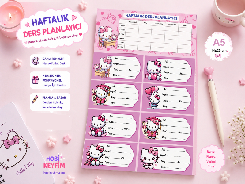 Hello Kitty Haftalık Ders Planlayıcı - Kawaii Okul Programı