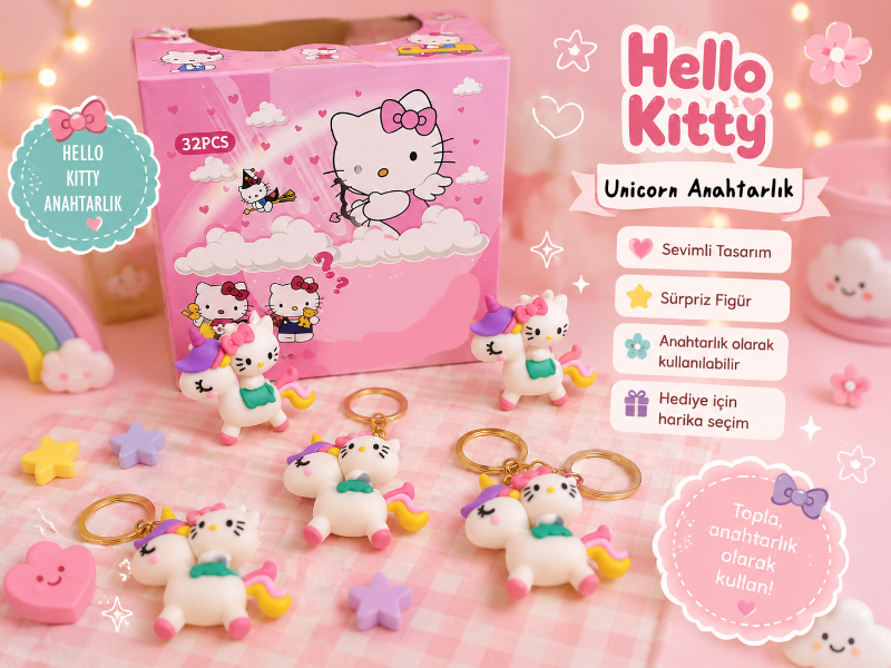 Hello Kitty Unicorn Figür Anahtarlık – Kawaii Koleksiyonluk Sevimli Anahtarlık