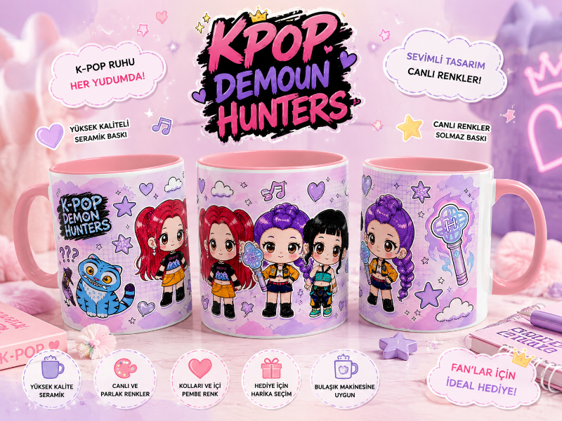 K-Pop Demon Hunters Kupa Bardak – Kawaii Seramik Kupa