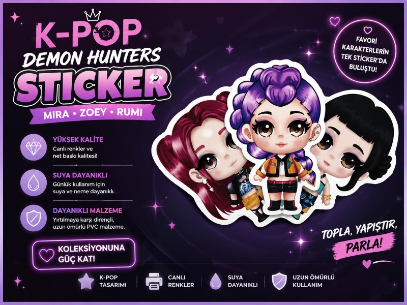 K-Pop Demon Hunters Sticker Seti | Mira, Zoey & Rumi Anime Sticker