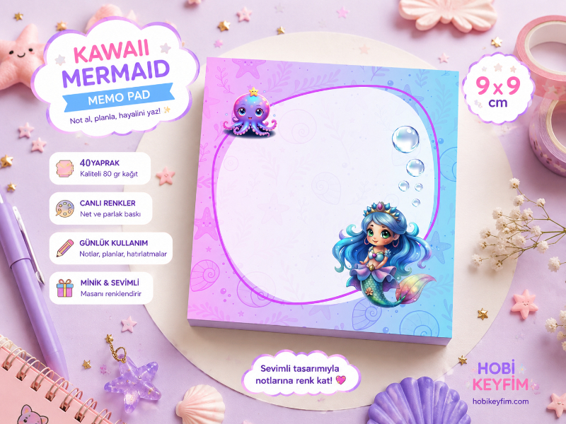 Kawaii Mermaid Memo Pad- Deniz Kızı Temalı Not Kağıdı-