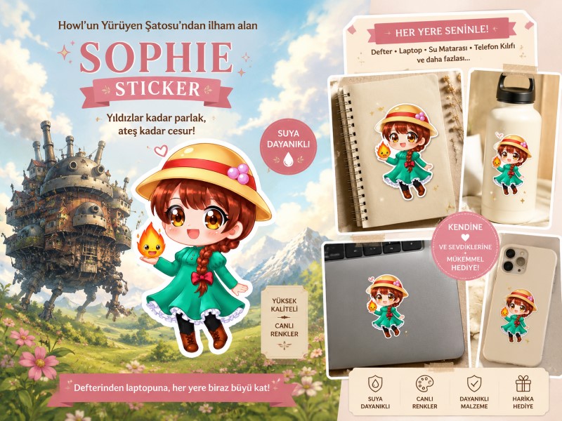 Kawaii Sophie & Calcifer Sticker | Anime Chibi Vinyl Sticker | Hobi Keyfim