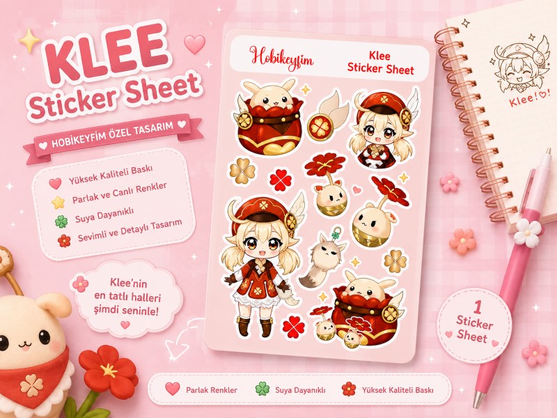 Klee Sticker Sheet | Genshin Impact Kawaii Sticker Seti | Anime Vinil Sticker | Hobi Keyfim