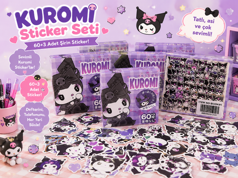 Kuromi Sticker Seti 60+3 Adet – Sevimli Sanrio Çıkartma Seti
