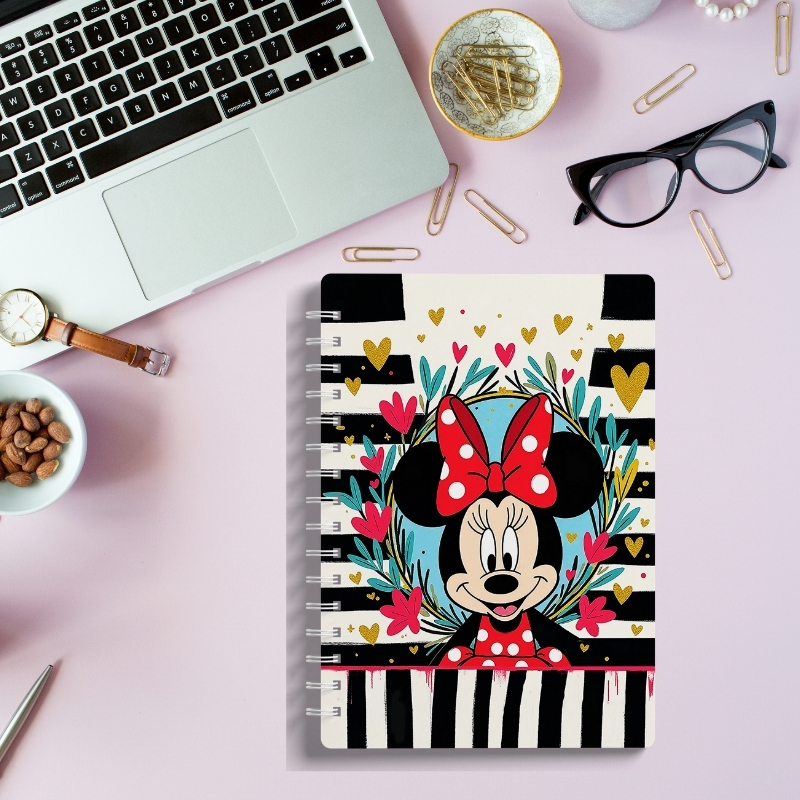 Minnie Mouse Çizgili Kapaklı Spiralli Defter A5 