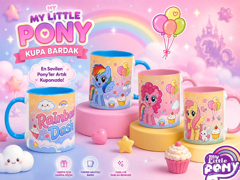 My Little Pony Kupa Bardak – Renkli Pony Karakterli Seramik Kupa