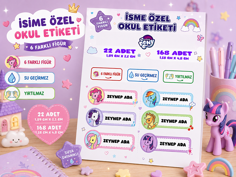 My Little Pony İsme Özel Okul Etiketi - Su Geçirmez Kişiye Özel İsim Etiketi