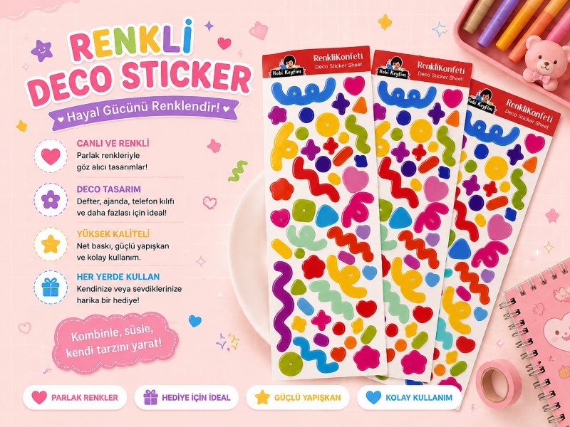 Renkli Deco Sticker Seti | Planner, Ajanda ve Bullet Journal Stickerları | Hobi Keyfim