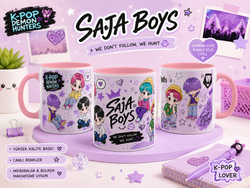 Saja Boys Kupa Bardak – K-Pop Demon Hunters Kawaii Kupa