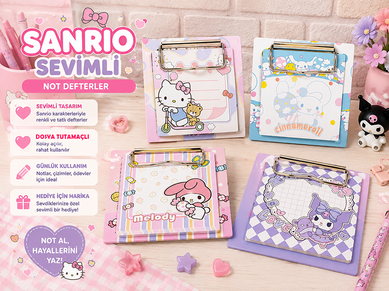 Sanrio Sevimli Not Defteri – Hello Kitty, Cinnamoroll, My Melody & Kuromi