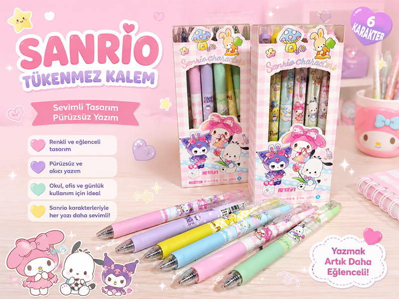 Sanrio Silinebilir Jel Tükenmez Kalem – Sevimli Karakterli Mavi Mürekkepli Kalem