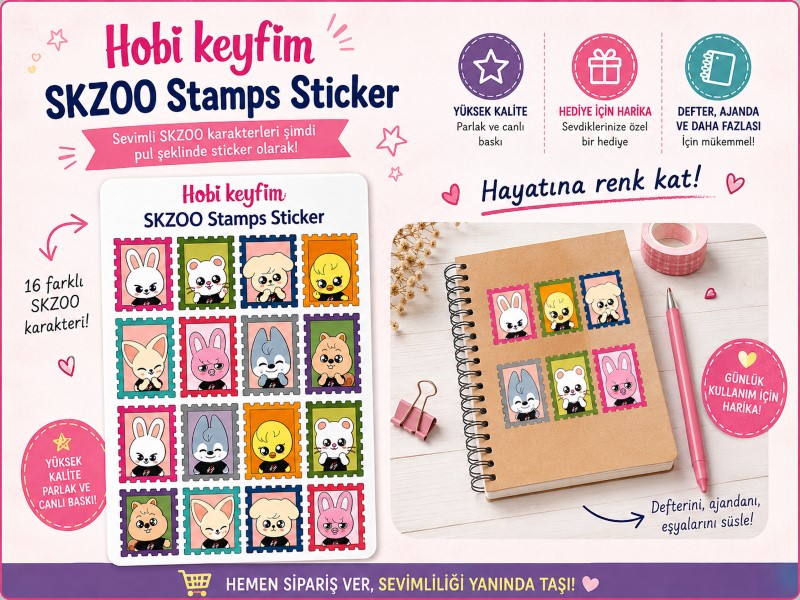 SKZOO Stamp Sticker Sheet | Stray Kids SKZOO Kawaii Posta Pulu Sticker Seti | Hobi Keyfim