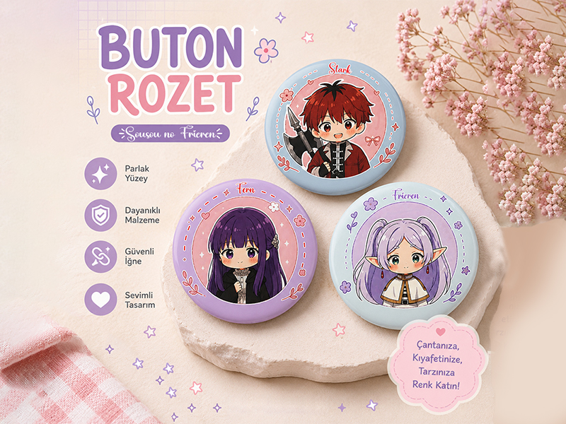 Sousou no Frieren Buton Rozet Seti | Anime Rozet Koleksiyonu