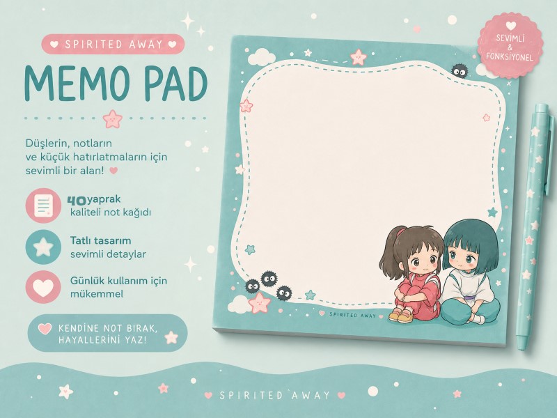 Spirited Away Memo Pad – Hobikeyfim Farkıyla Sevimli Anime Karakterli Not Defteri