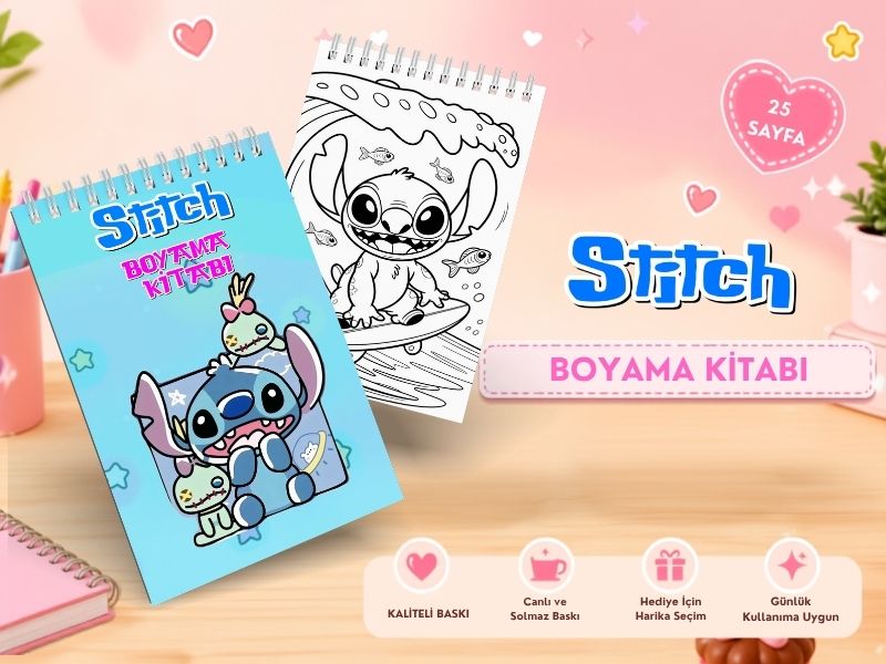 Stitch Boyama Kitabı – 25 Sayfa Sevimli Karakterli Boyama Kitabı