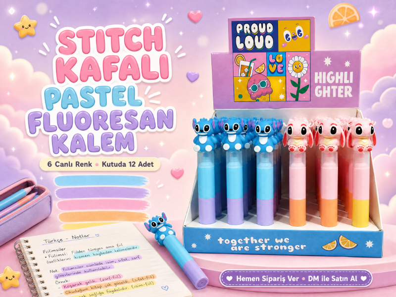 Stitch Fosforlu Kalem - Figürlü İşaretleme Kalemi - Highlighter