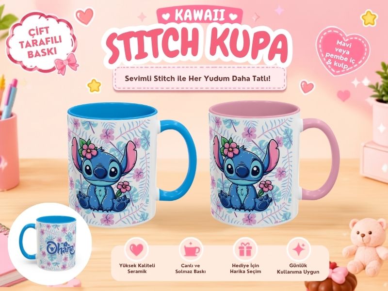Stitch Kawaii Kupa Bardak – Çift Taraflı Baskılı Sevimli Seramik Kupa