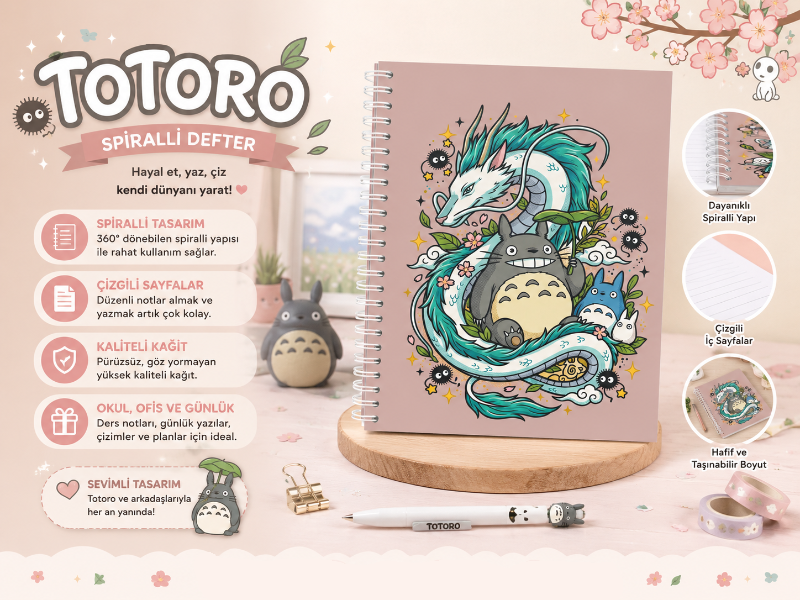 Totoro Spiralli Defter - A5 Anime Temalı Spiral Notebook